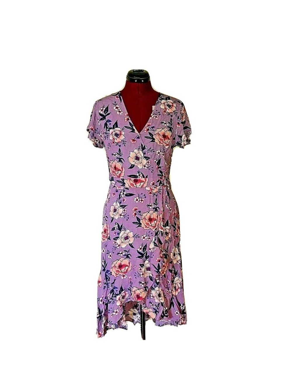 Xhilaration Dress XS Women Multicolor Floral Faux Wrap High Low Hem Boho